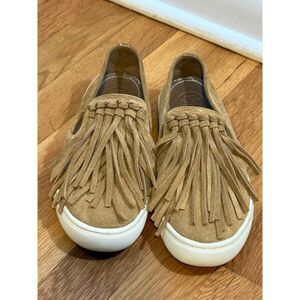 Tory Burch Fria Camel suede fringe‎ slip ons sz 7 Gently Used